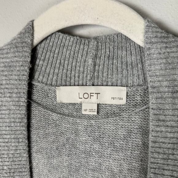 Loft Gray & White Striped Oversized Fair Isle Open Cardigan Sweater Women's MP - Picture 4 of 5